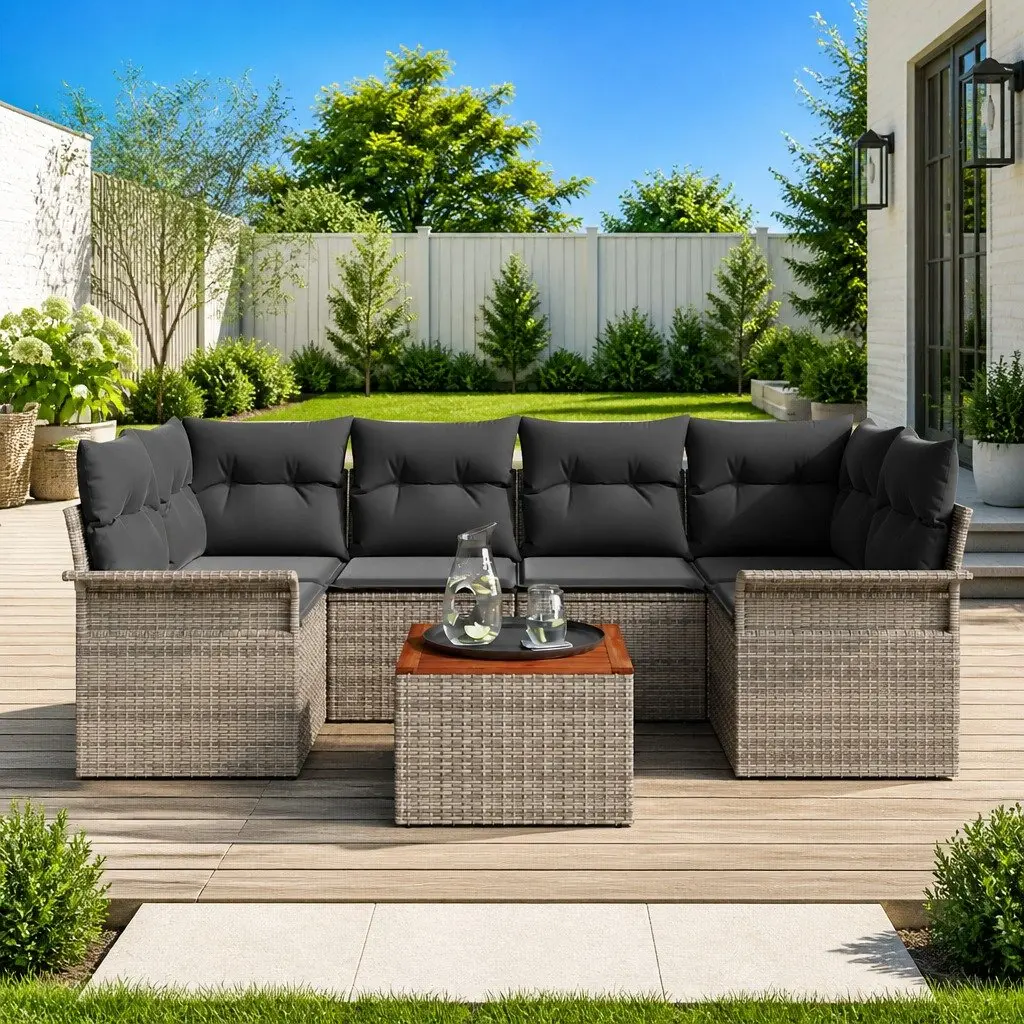 Garden Sofa Set Modular Outdoor Seating 7 Piece Grey Poly Rattan