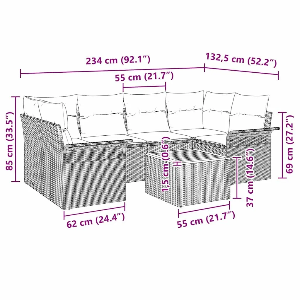 Garden Sofa Set Modular Outdoor Seating 7 Piece Grey Poly Rattan