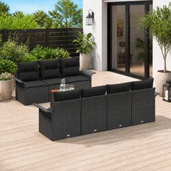 Garden Sofa Set 8-Piece Modular Outdoor Seating Poly Rattan with Storage Black
