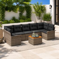 Outdoor Sofa Set 8 Pieces Modular Garden Seating Grey Poly Rattan with Storage