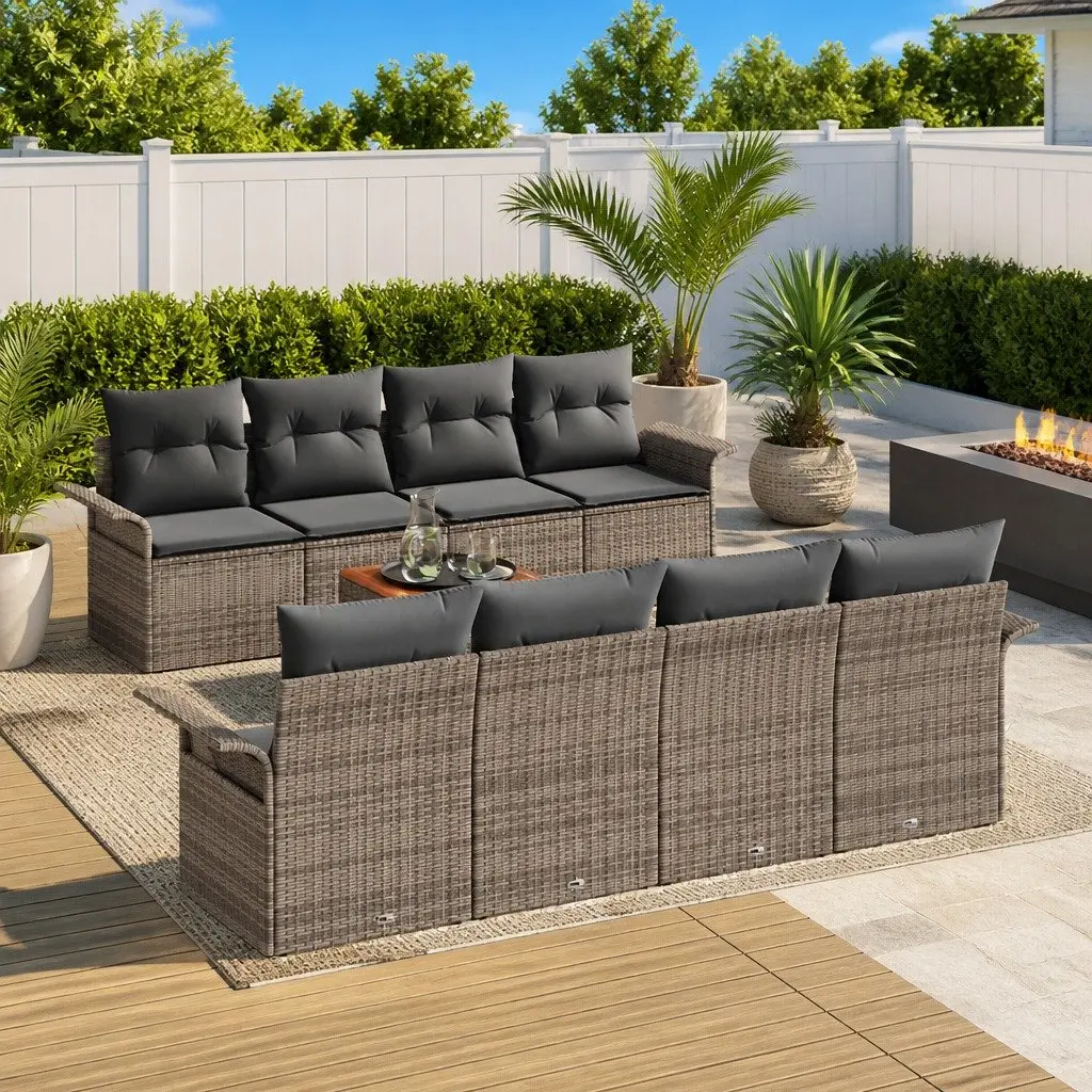 Modular Outdoor Garden Sofa Set 9 Pieces Grey Rattan Patio Seating with Storage