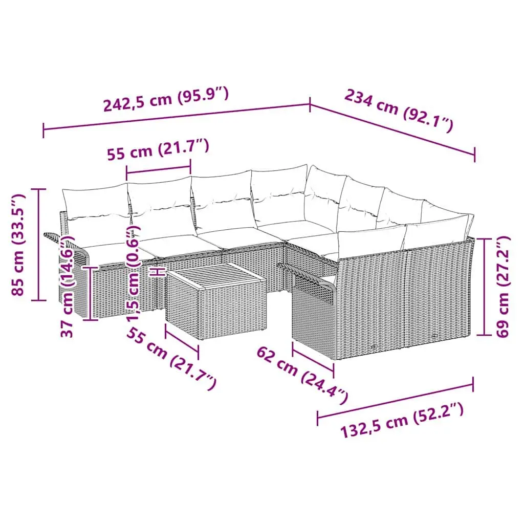 Outdoor Garden Sofa Set 9 Pieces Modular Seating with Storage Grey