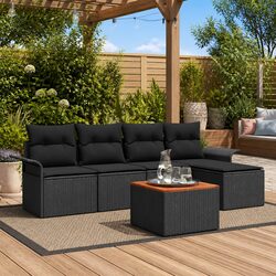 Garden Sofa Set 6 Piece Modular Outdoor Seating Black Poly Rattan Patio