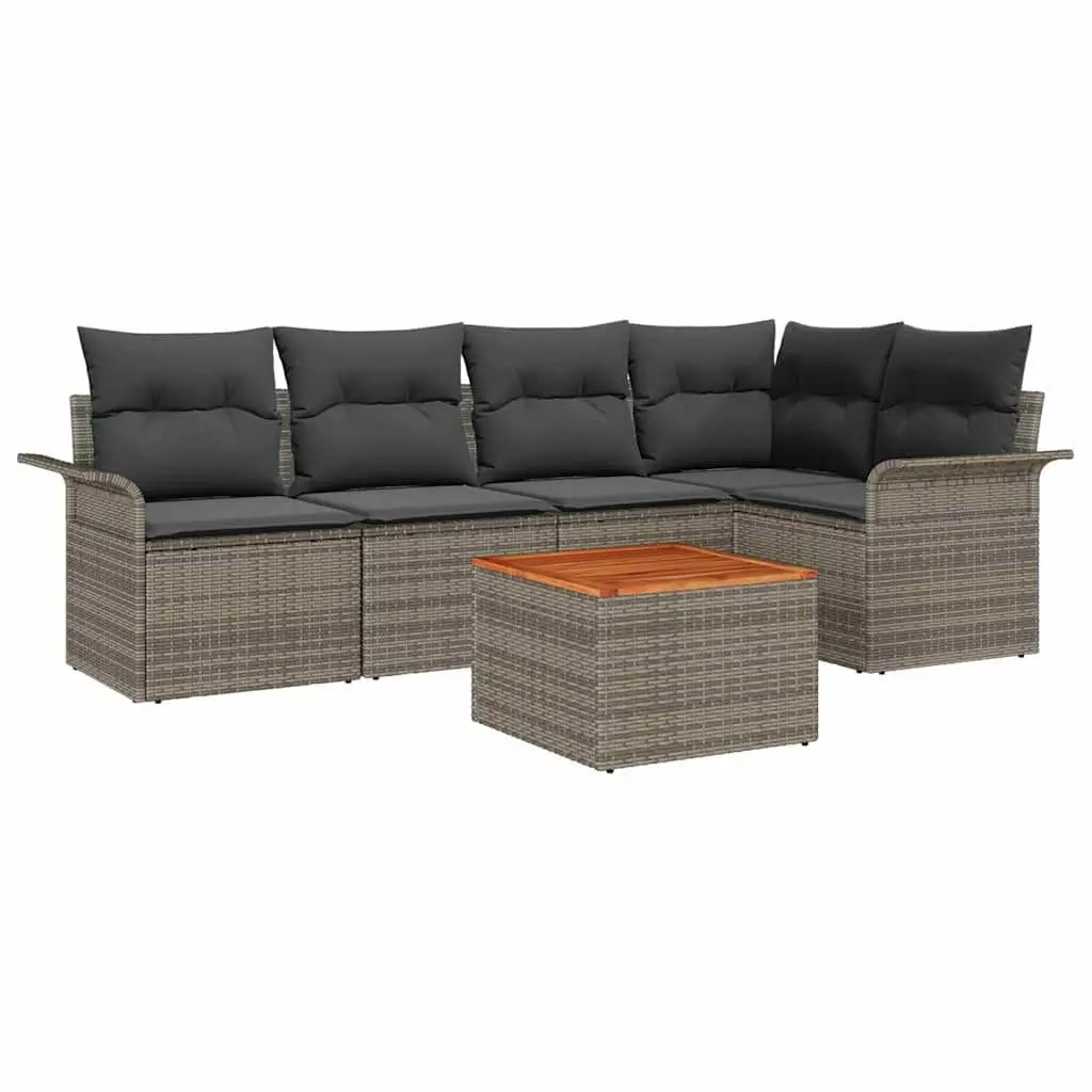 Modular Garden Sofa Set 6 Piece Outdoor Seating Grey Poly Rattan with Storage