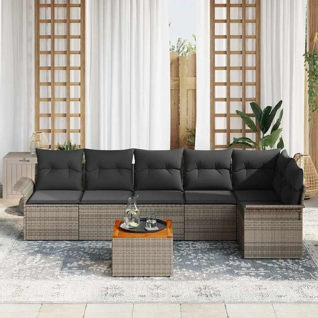 Modular Outdoor Garden Sofa Set 7 Pieces Grey Rattan Sectional Lounge Furniture