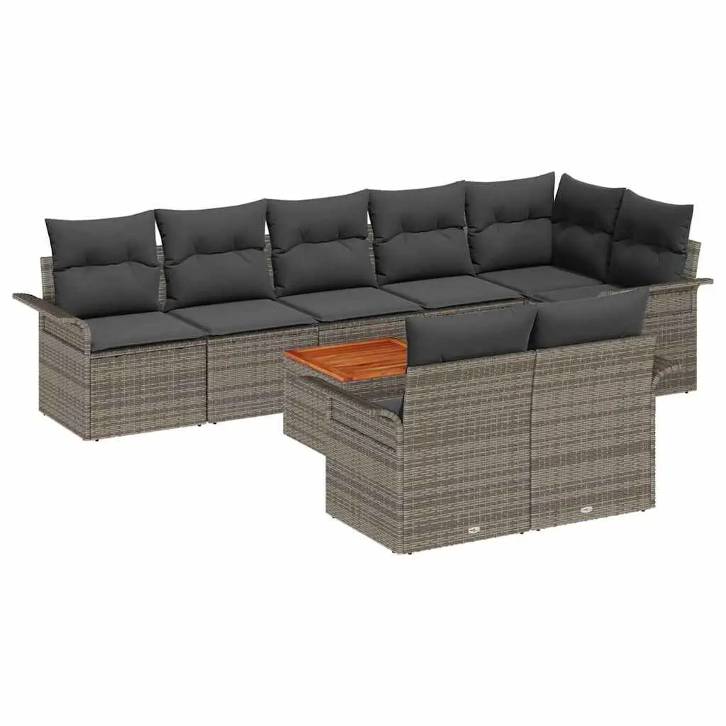 Modular Garden Sofa Set 9 Piece Grey Outdoor Seating with Storage Bag Rattan