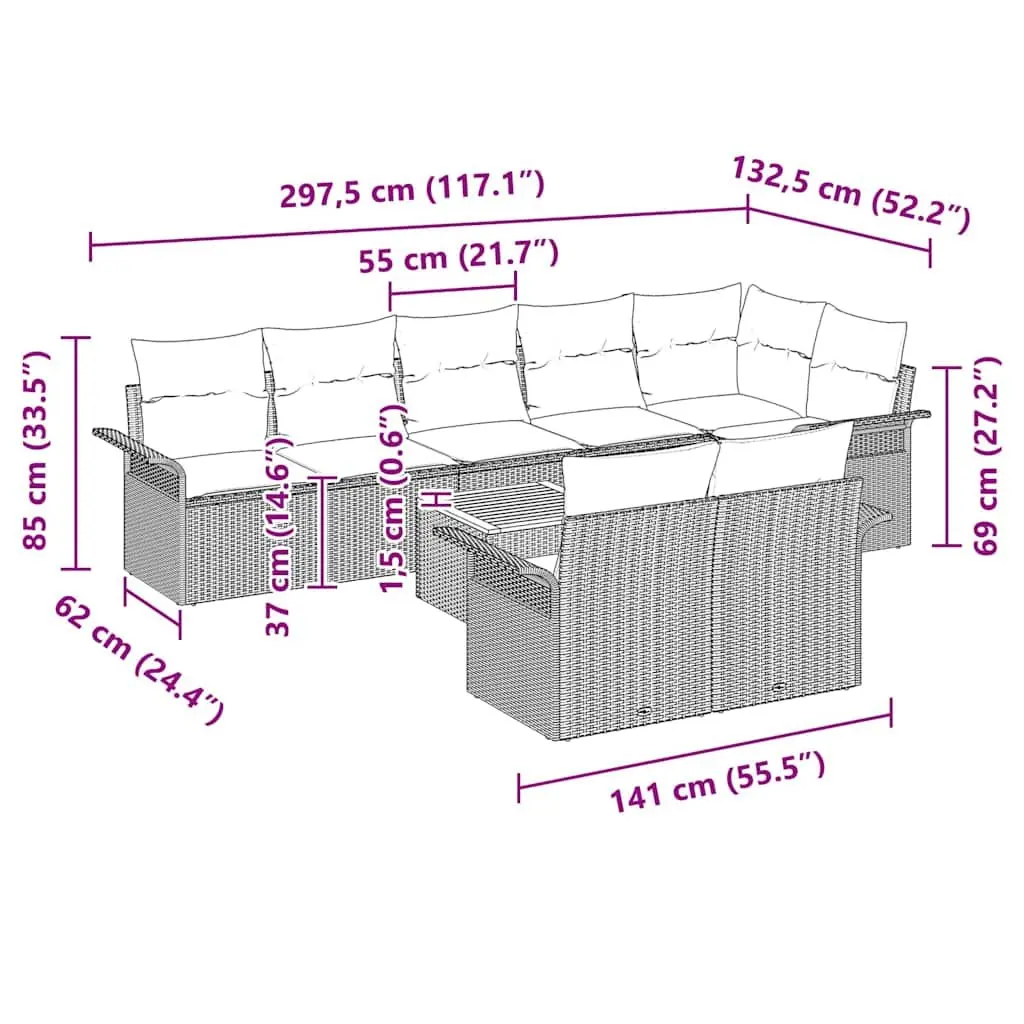 Modular Garden Sofa Set 9 Piece Grey Outdoor Seating with Storage Bag Rattan