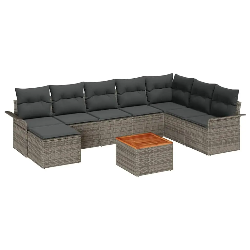 Modular Garden Sofa Set 9 Pieces Grey Outdoor Seating Poly Rattan