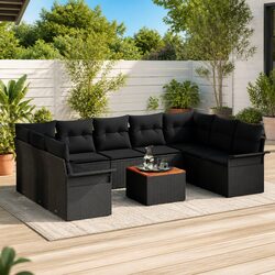 Modular Outdoor Garden Sofa Set 10 Piece Poly Rattan with Storage Bag Black