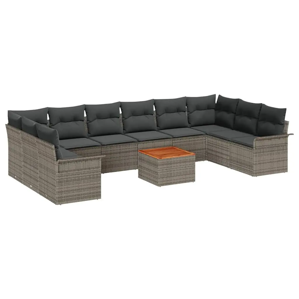 Modular Garden Sofa Set 11 Piece Outdoor Seating Grey Poly Rattan with Table