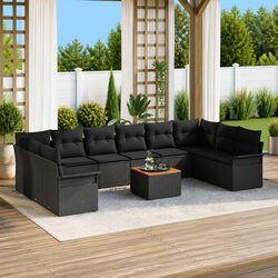 Outdoor Garden Sofa Set 11pcs Modular Black Poly Rattan Patio Sectional