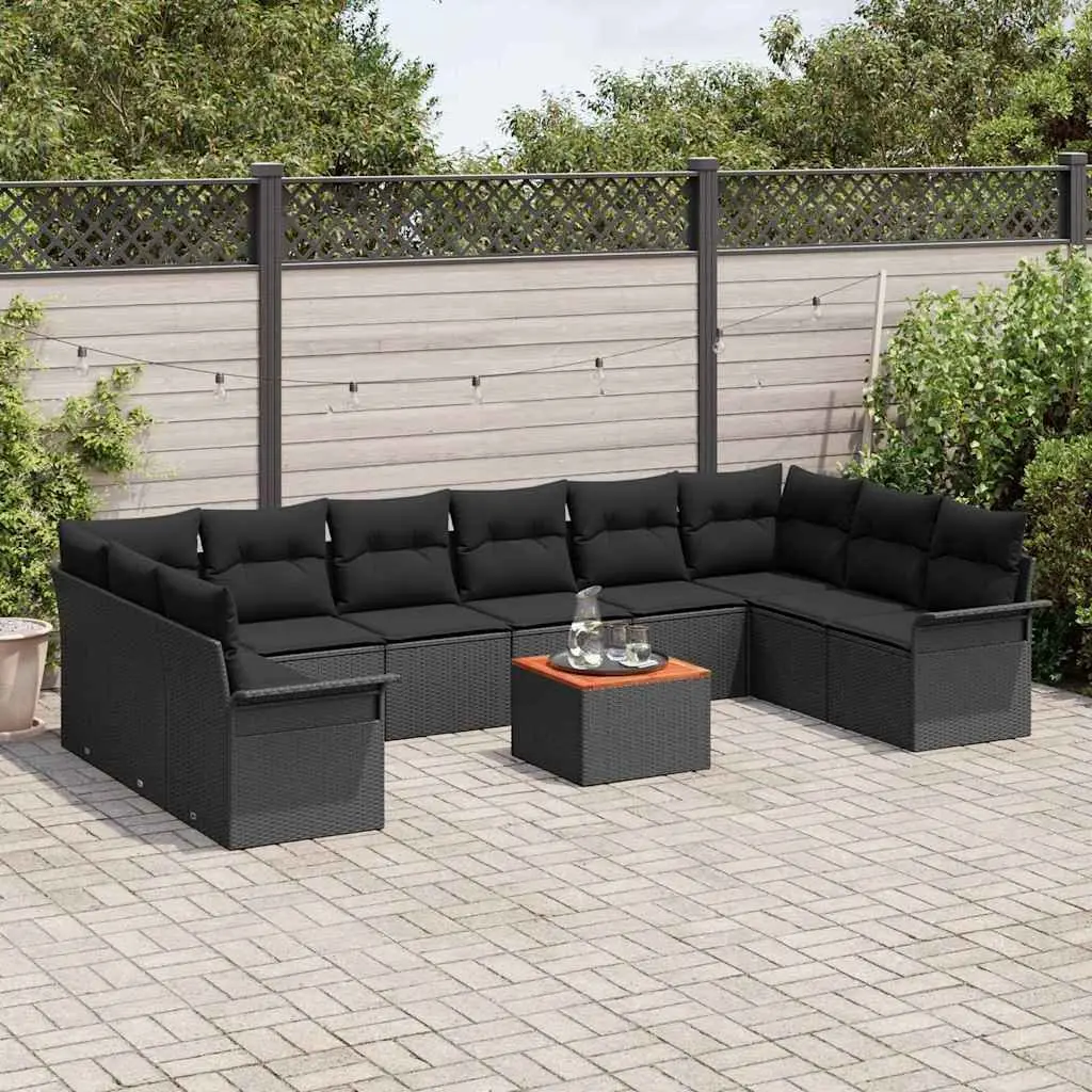 Outdoor Garden Sofa Set 11pcs Modular Black Poly Rattan Patio Sectional