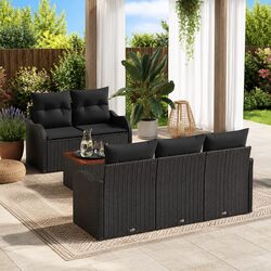 Outdoor Garden Sofa Set 6 Pcs Modular Sectional Poly Rattan Storage Black