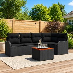 Garden Sofa Set with Storage 6-Piece Modular Outdoor Furniture Black Poly Rattan