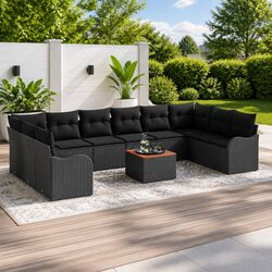 Affordable 11-Piece Black Rattan Modular Sofa Set