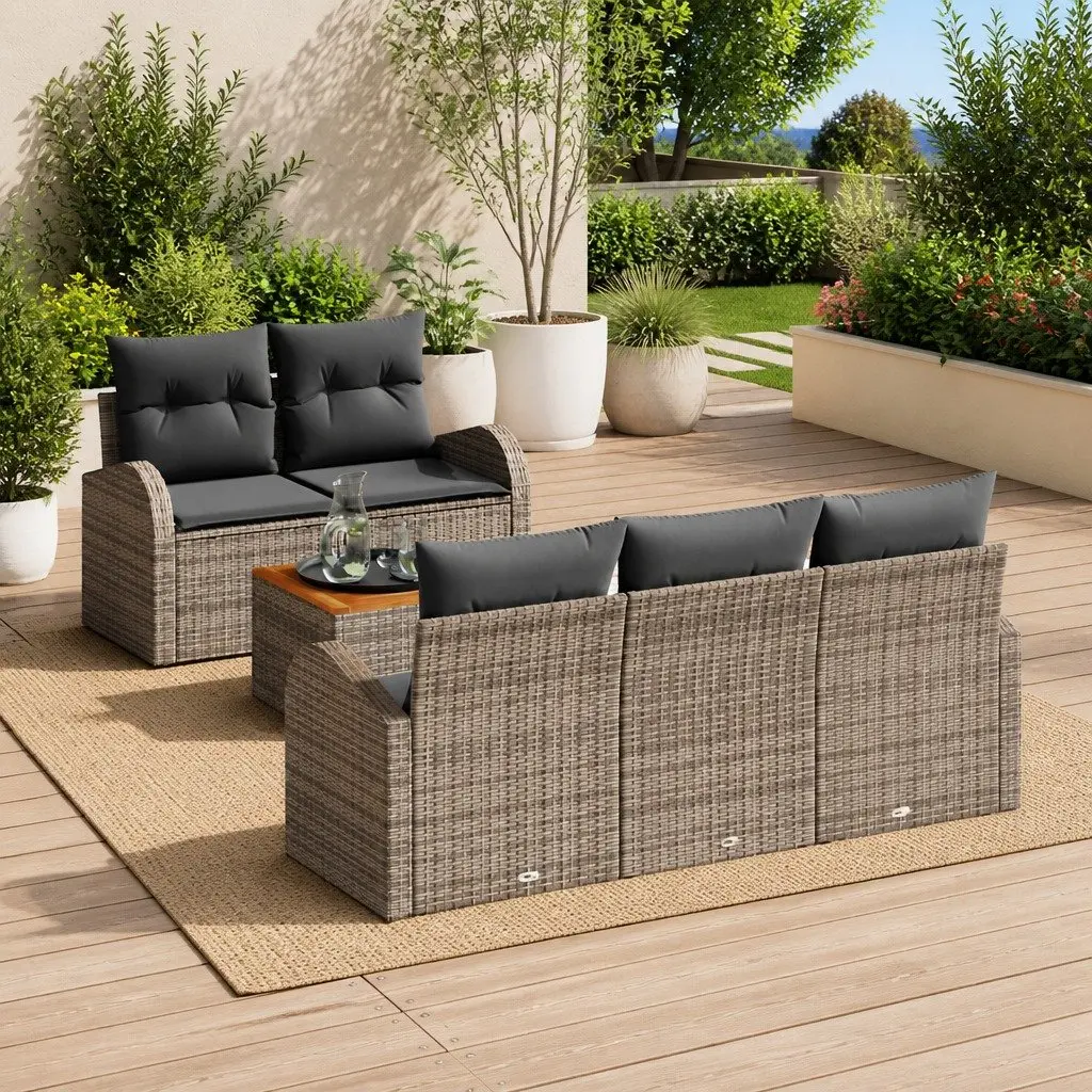 Modular Grey Poly Rattan Outdoor Sofa Set 6 Pieces with Storage Table for Garden and Terrace