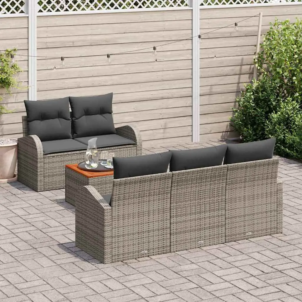 Modular Grey Poly Rattan Outdoor Sofa Set 6 Pieces with Storage Table for Garden and Terrace