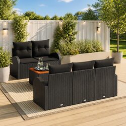 Comfortable 6-Piece Black Rattan Garden Sofa Set