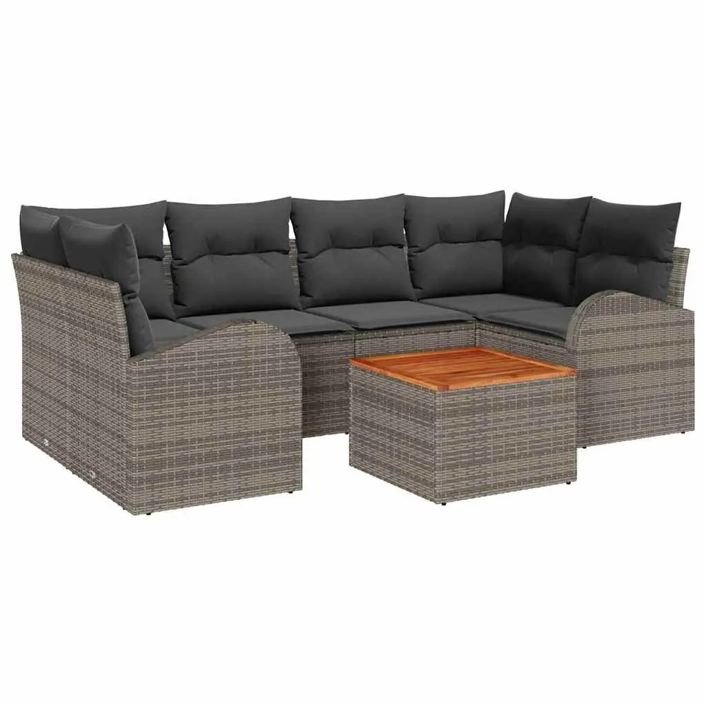 7 Piece Outdoor Sofa Set Grey Poly Rattan Modular Furniture for Patios and Gardens with Storage
