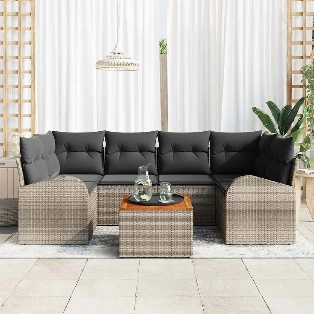 7 Piece Outdoor Sofa Set Grey Poly Rattan Modular Furniture for Patios and Gardens with Storage