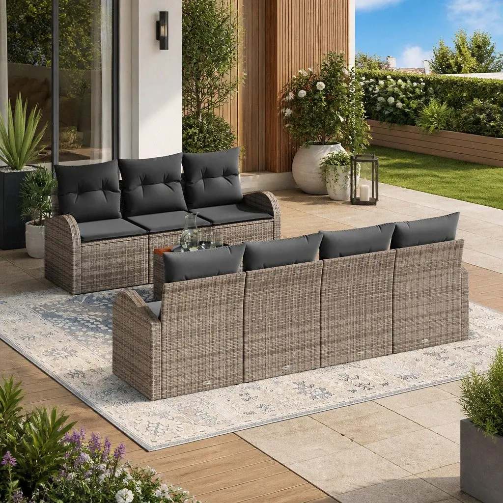 Modular Garden Sofa Set 8 Piece Grey Outdoor Furniture with Acacia Wood Table