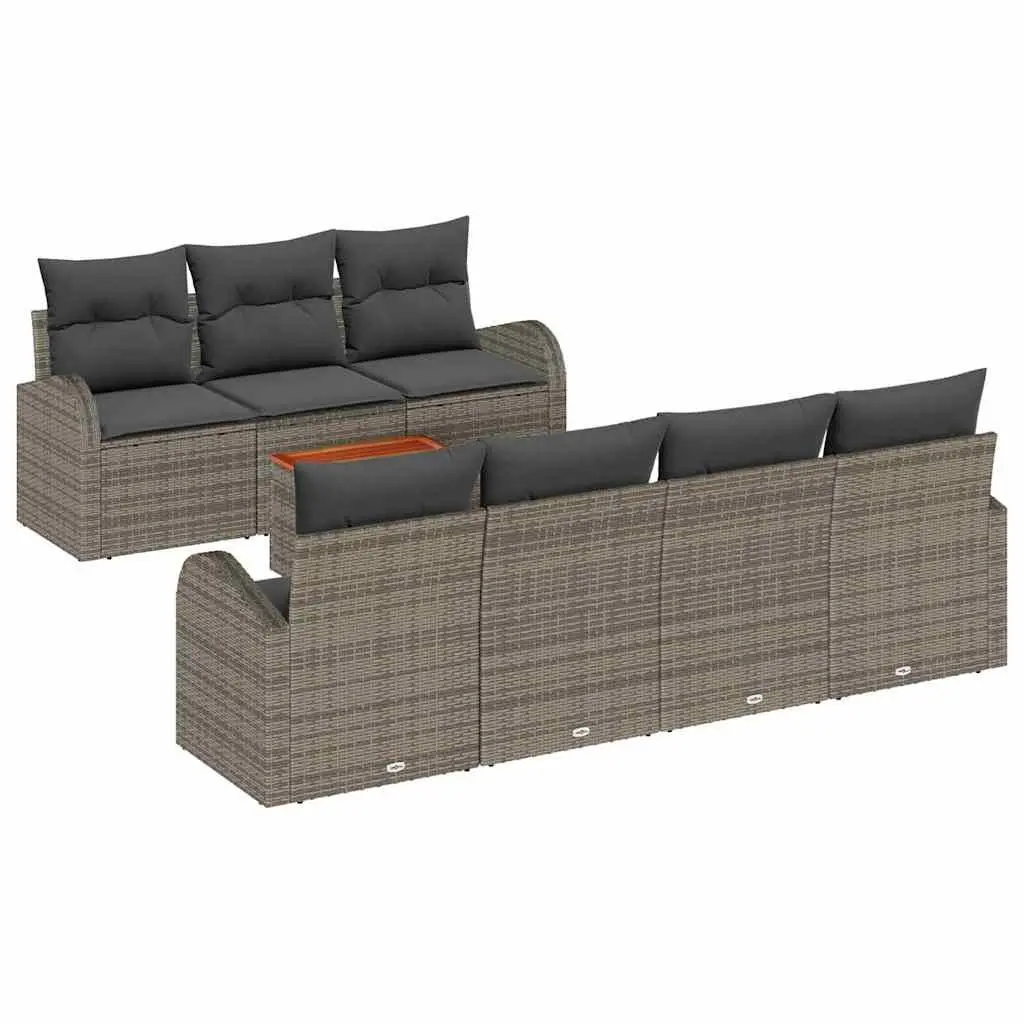 Modular Garden Sofa Set 8 Piece Grey Outdoor Furniture with Acacia Wood Table