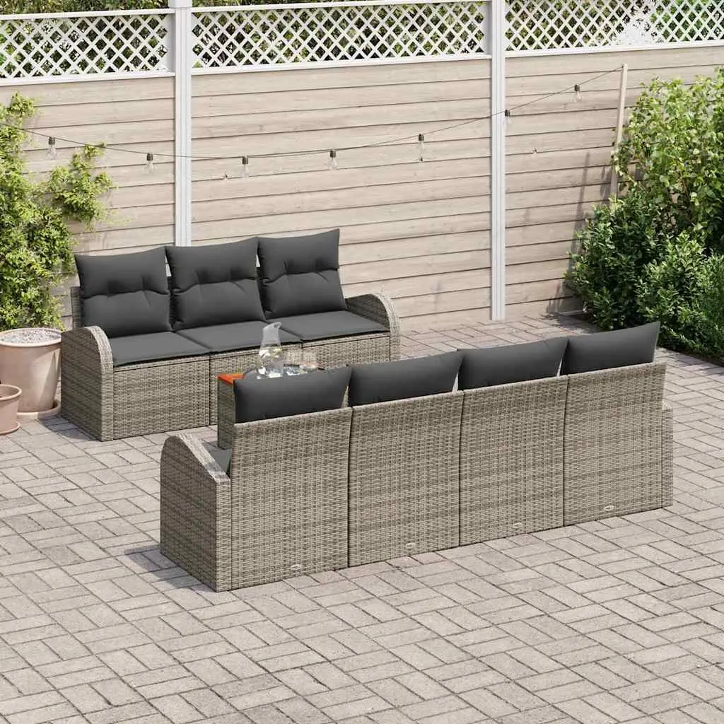 Modular Garden Sofa Set 8 Piece Grey Outdoor Furniture with Acacia Wood Table