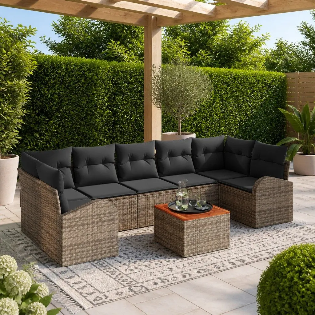 Modular Garden Sofa Set 8 Pcs Outdoor Furniture Grey Poly Rattan Sectional