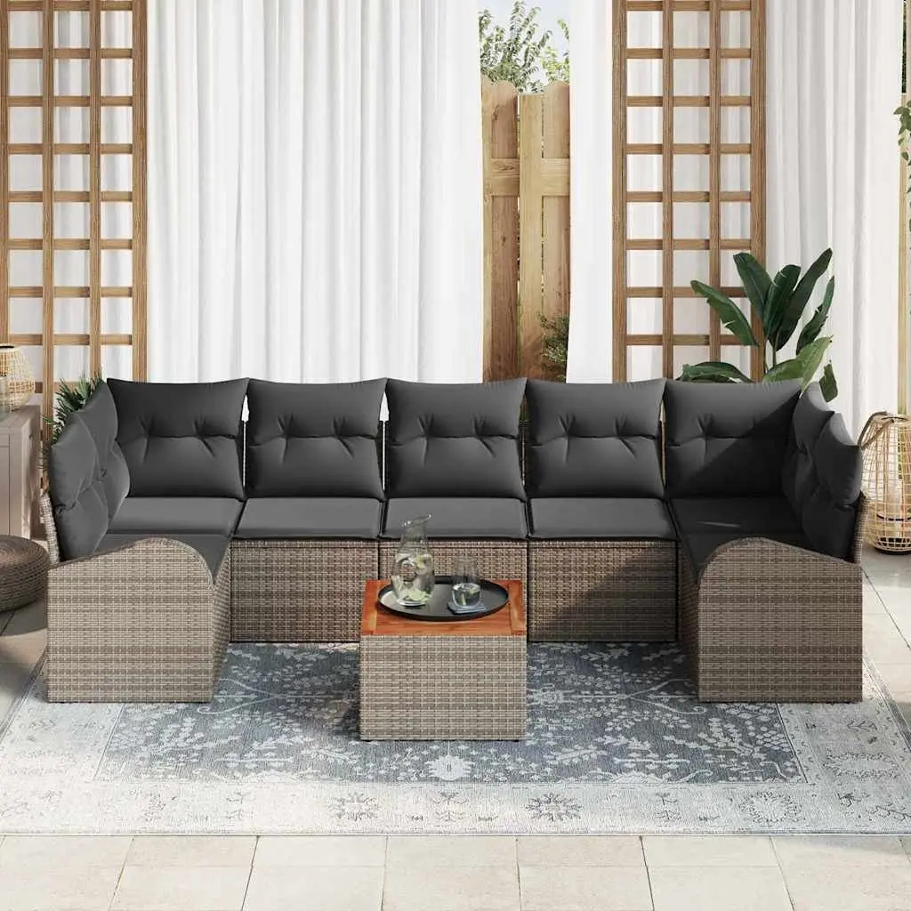 Modular Garden Sofa Set 8 Pcs Outdoor Furniture Grey Poly Rattan Sectional