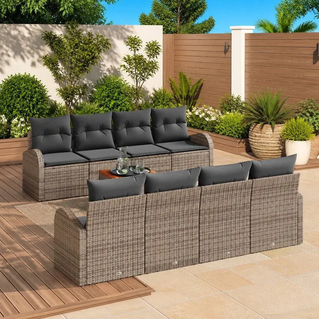 Modular Garden Sofa Set 9 Piece Grey Poly Rattan Outdoor Furniture with Storage