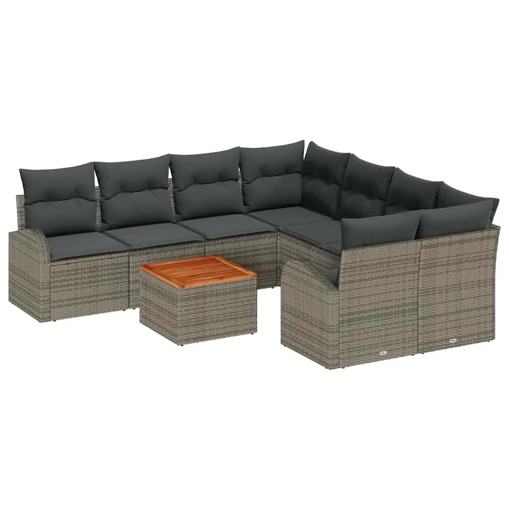 Outdoor Garden Sofa Set 9 Pieces Modular Grey Poly Rattan Furniture with