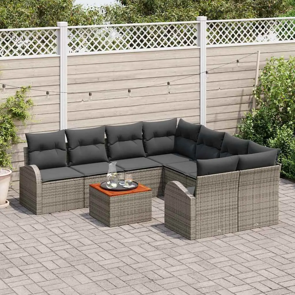 Outdoor Garden Sofa Set 9 Pieces Modular Grey Poly Rattan Furniture with