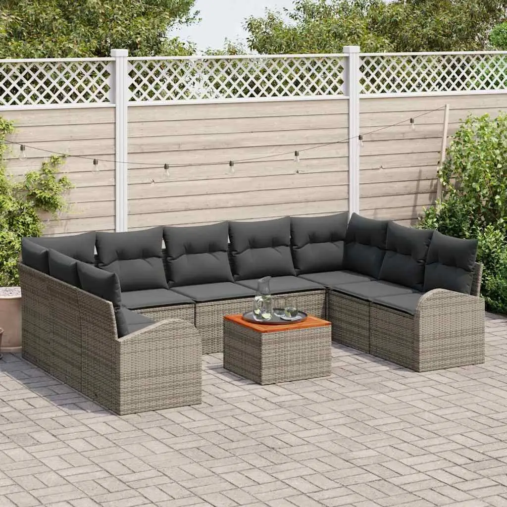 Garden Sofa Set Modular Outdoor Furniture 10 Pieces Grey Poly Rattan with