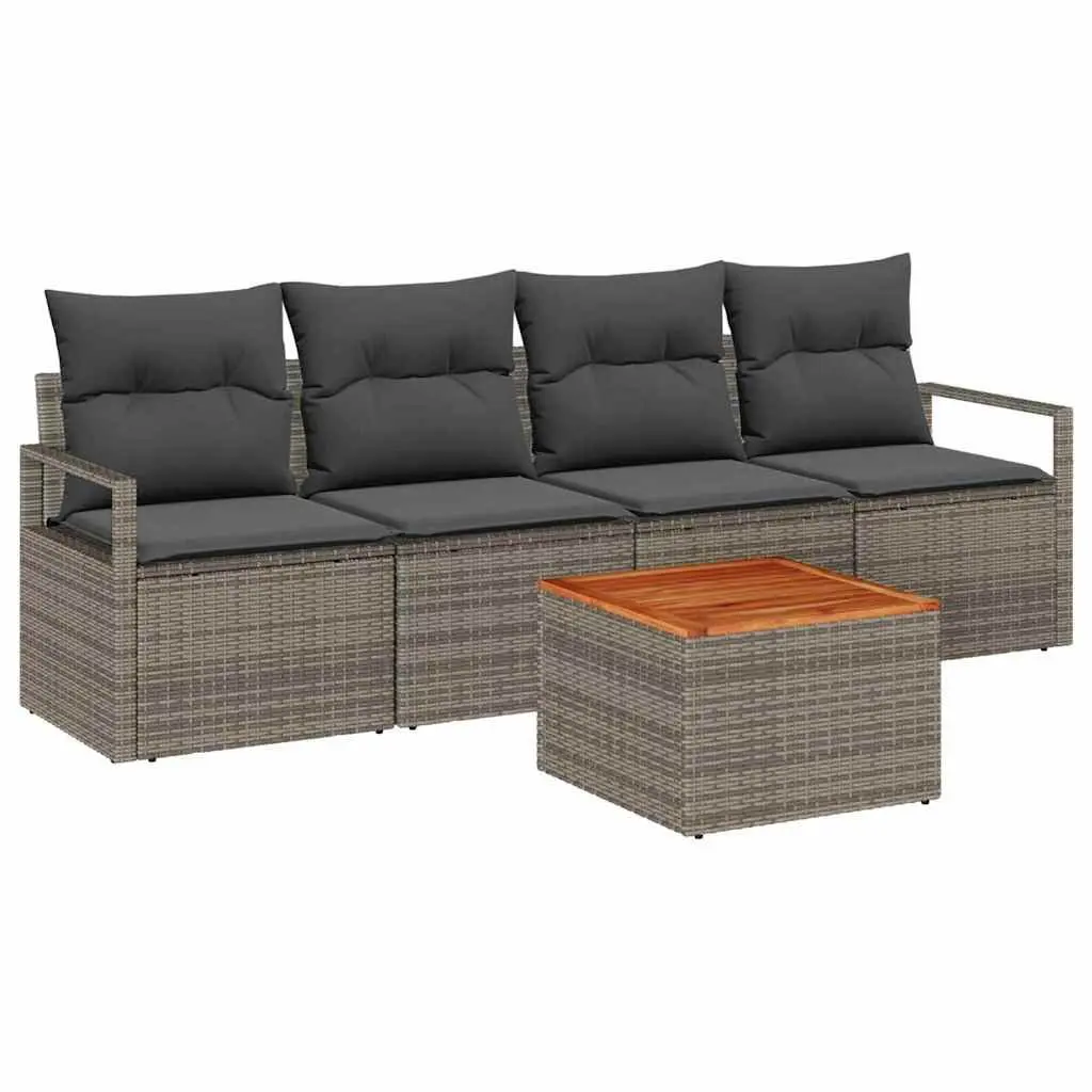 Modular Garden Sofa Set 5 Piece Outdoor Furniture Grey Poly Rattan with Storage