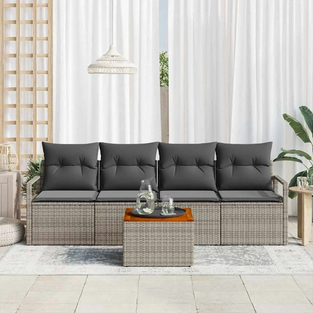 Modular Garden Sofa Set 5 Piece Outdoor Furniture Grey Poly Rattan with Storage