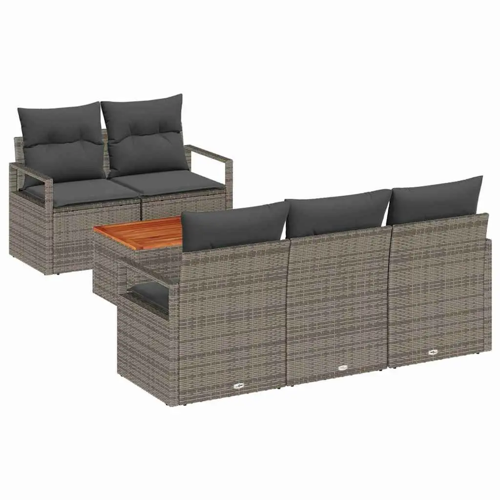 Garden Sofa Set 6 Piece Modular Outdoor Furniture with Storage Grey Poly Rattan