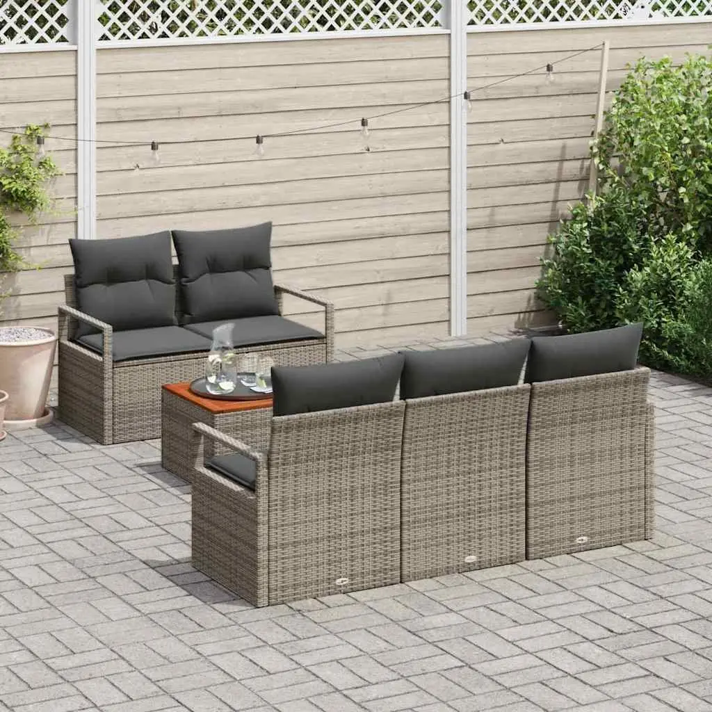 Garden Sofa Set 6 Piece Modular Outdoor Furniture with Storage Grey Poly Rattan
