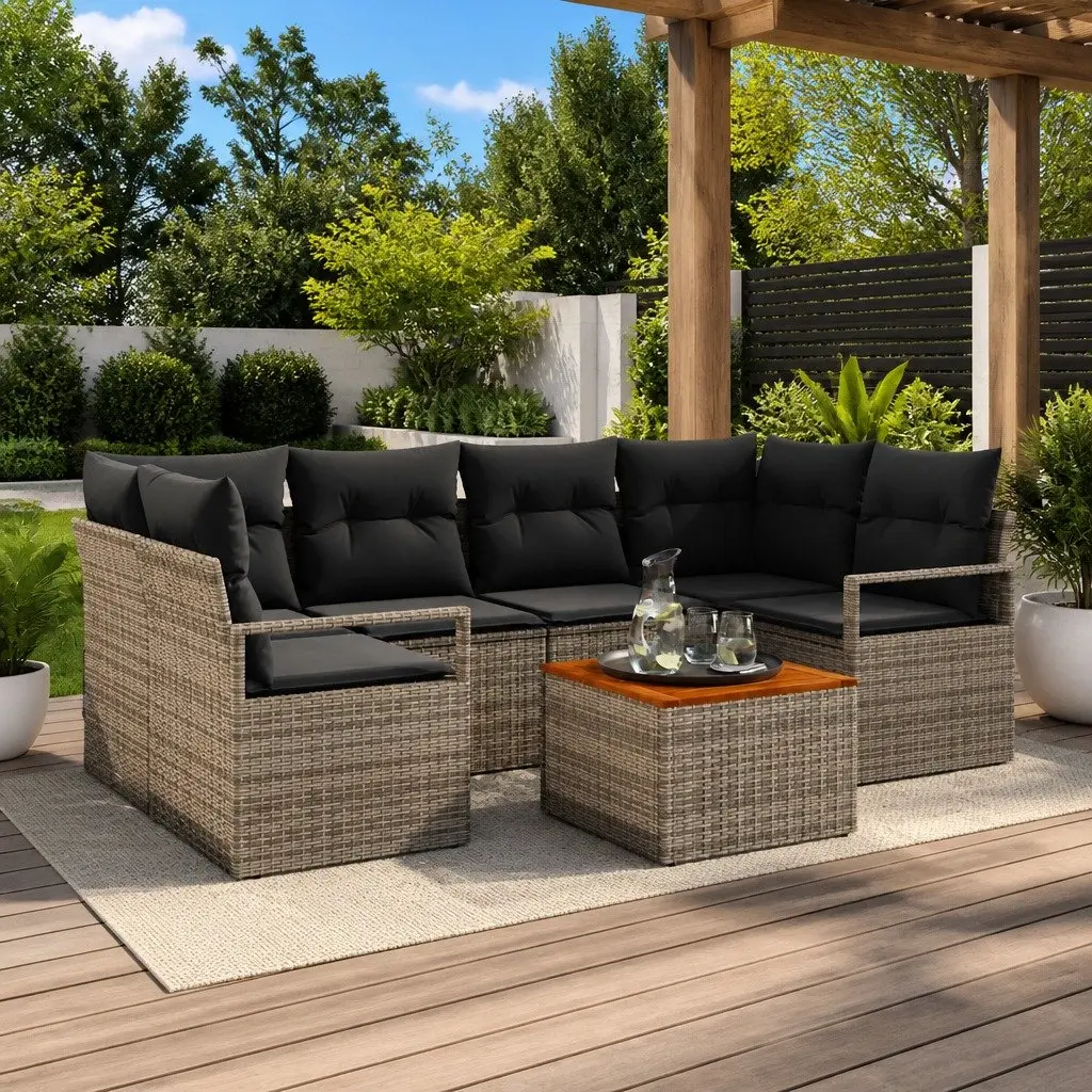 Modular Garden Sofa Set 7 Pieces Grey Outdoor Furniture