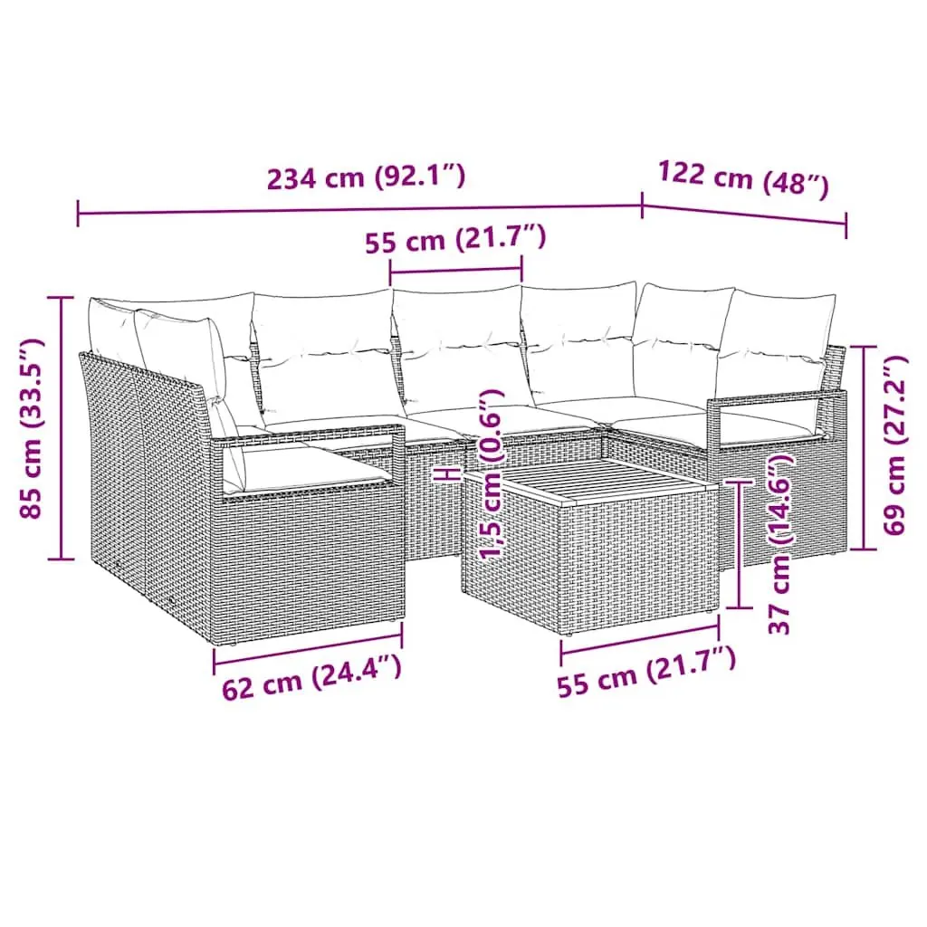 Modular Garden Sofa Set 7 Pieces Grey Outdoor Furniture