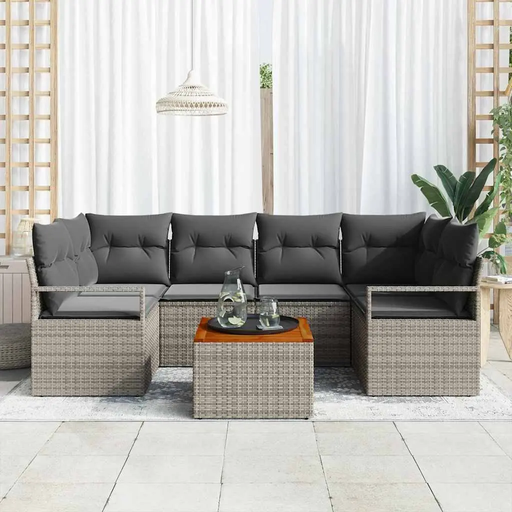 Modular Garden Sofa Set 7 Pieces Grey Outdoor Furniture