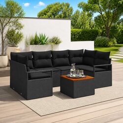 Comfortable 7-Piece Black Garden Sofa Set with Storage