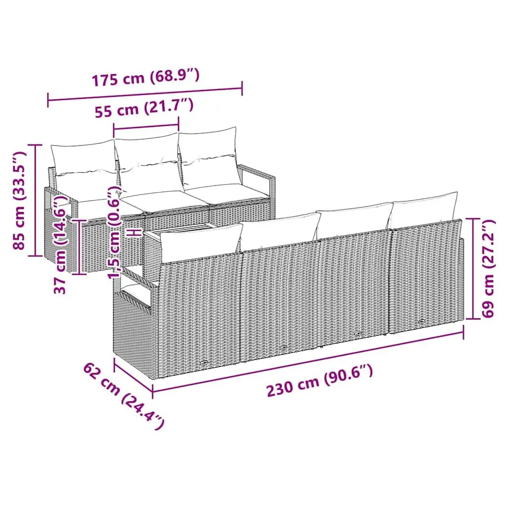 Garden Sofa Set Modular Outdoor Lounge 8 Piece Grey Poly Rattan Steel Frame