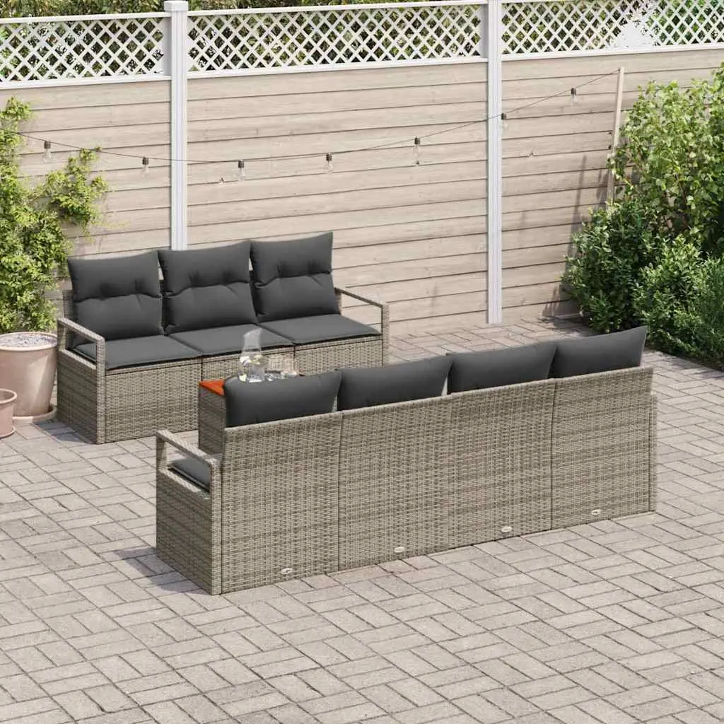 Garden Sofa Set Modular Outdoor Lounge 8 Piece Grey Poly Rattan Steel Frame
