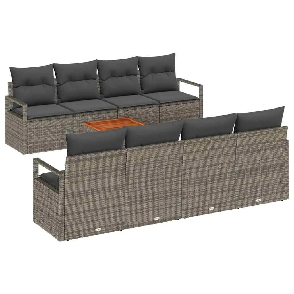 Modular Outdoor Garden Sofa Set 9 Piece Grey Poly Rattan Patio Furniture