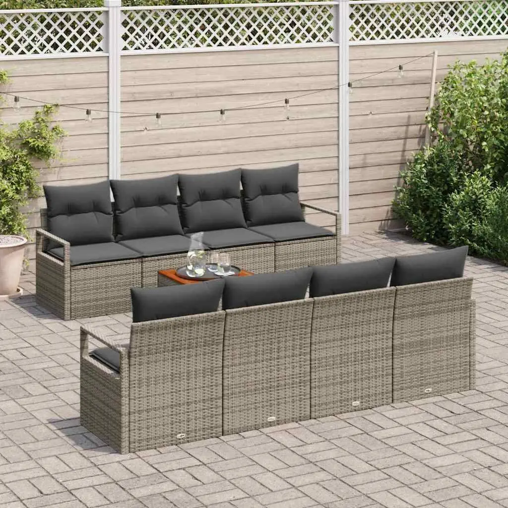 Modular Outdoor Garden Sofa Set 9 Piece Grey Poly Rattan Patio Furniture