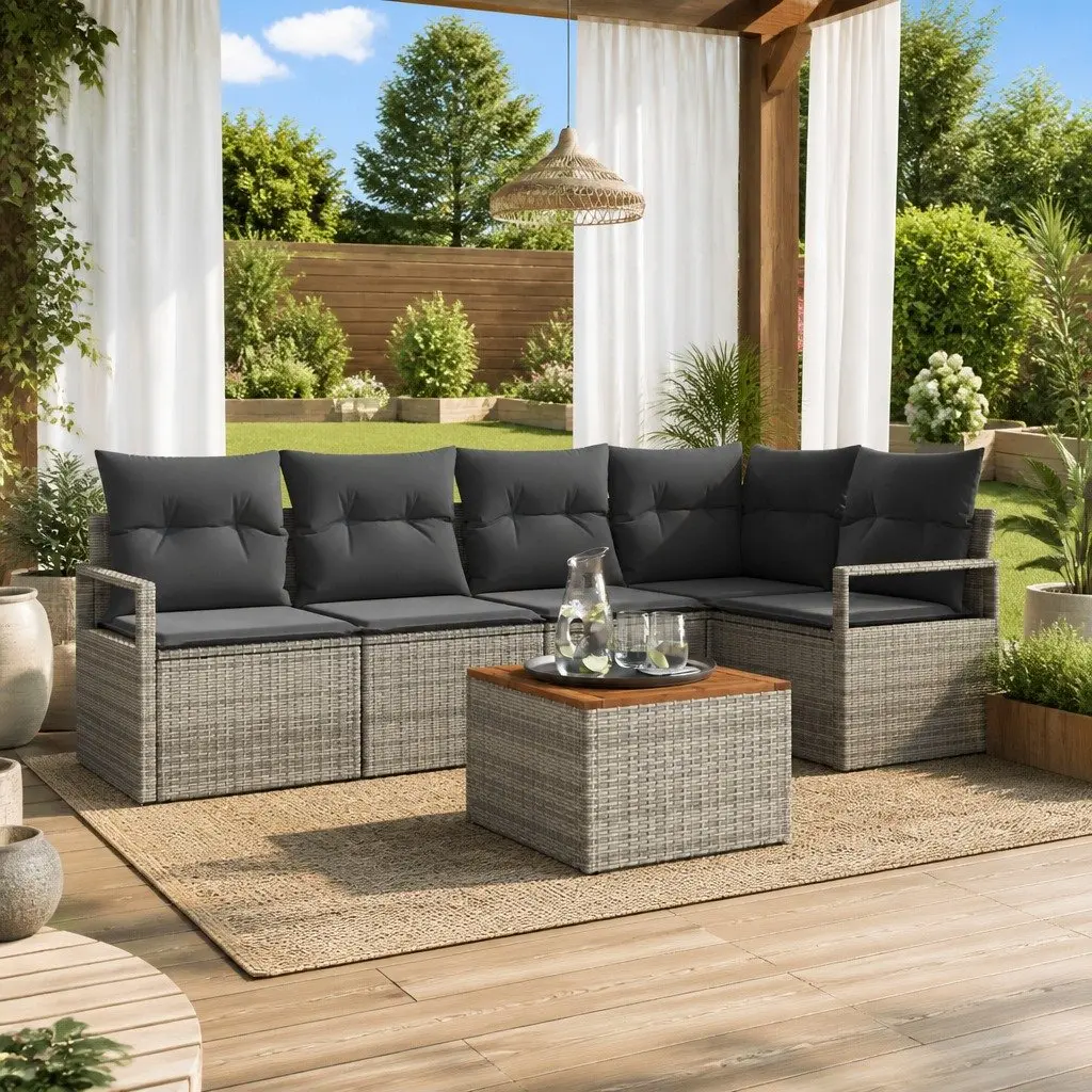 Garden Sofa Set 6 pcs Modular Outdoor Furniture with Storage Grey