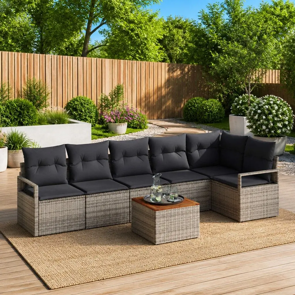 Garden Sofa Set Modular Outdoor Lounge 7 Piece Grey Poly Rattan
