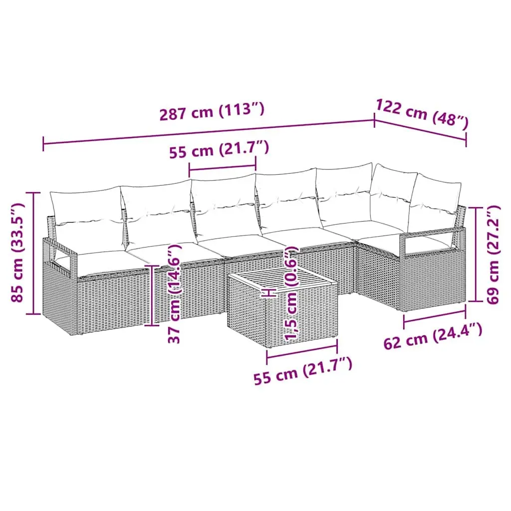 Garden Sofa Set Modular Outdoor Lounge 7 Piece Grey Poly Rattan