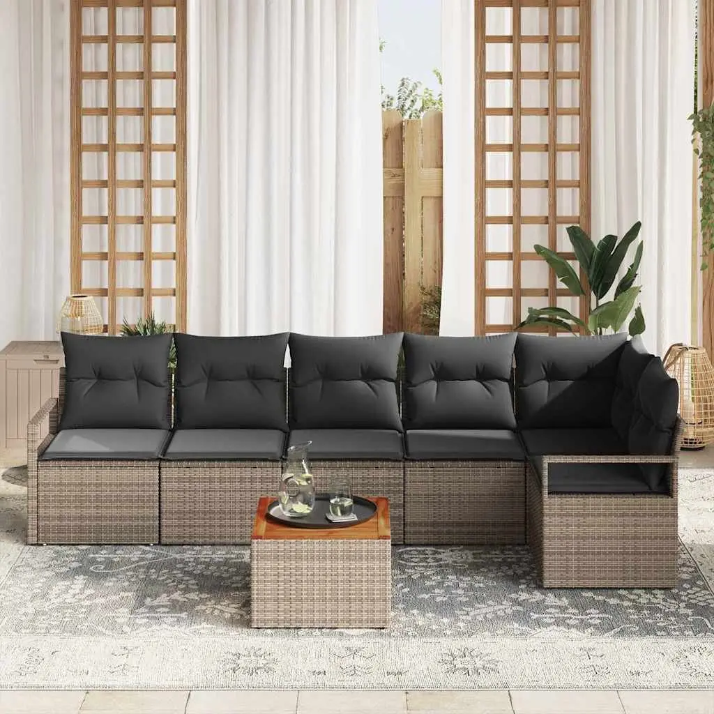 Garden Sofa Set Modular Outdoor Lounge 7 Piece Grey Poly Rattan