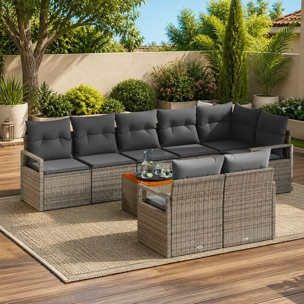 Modular Garden Sofa Set 9 Pieces Grey Outdoor Furniture Rattan Sectional